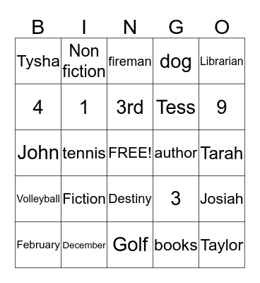 1st Day Library Bingo Card