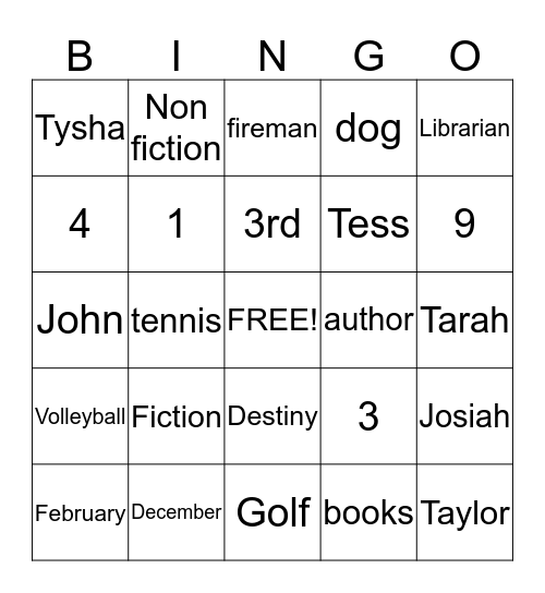 1st Day Library Bingo Card