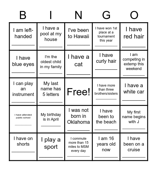 Untitled Bingo Card