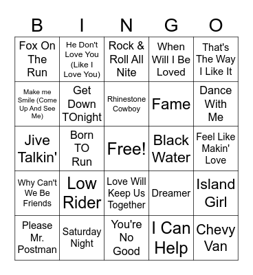 70's Hits Bingo Card