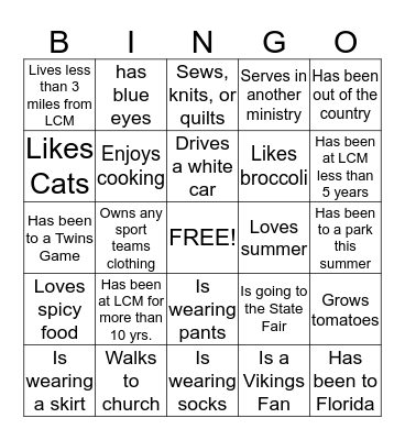 Be Our Guest Bingo Card