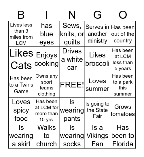 Be Our Guest Bingo Card