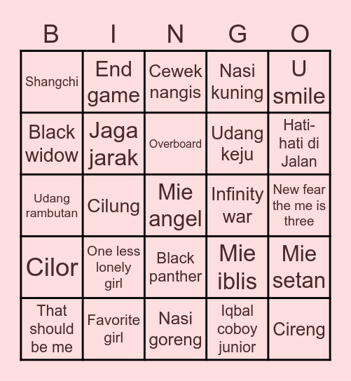 SZ Bingo Card