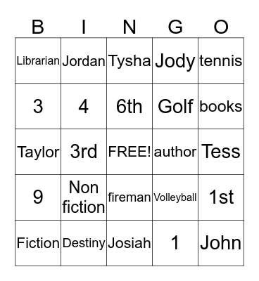 1st Day Library Bingo Card