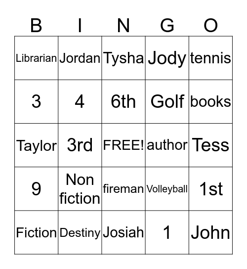 1st Day Library Bingo Card