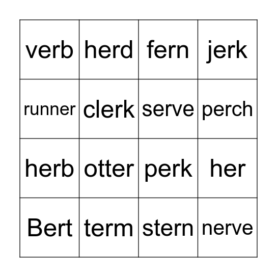 "er" words Bingo Card
