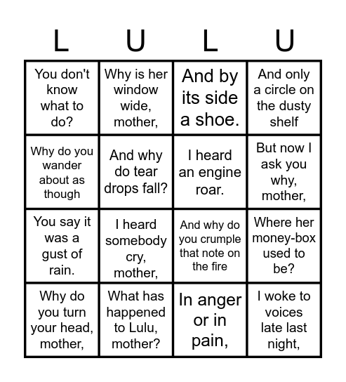 What has happened to Lulu? Bingo Card