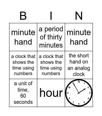 Telling Time Bingo Card