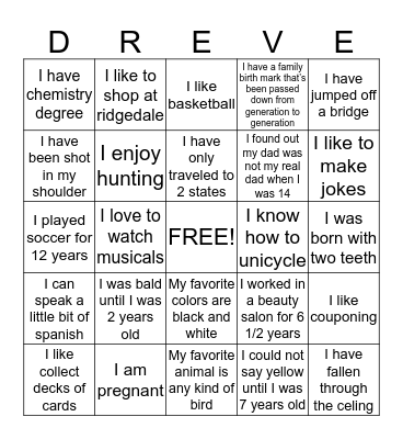 Dreve Blackout Bingo Card Bingo Card