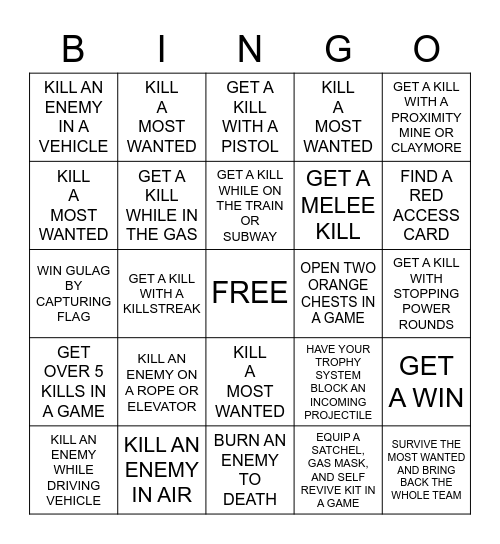 WARZONE BINGO Card