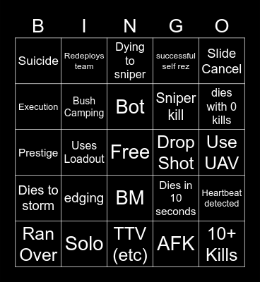 Big Puffer Warzone Bingo Card