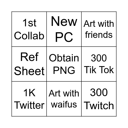 Vtuber 2022 Goals BINGO Card