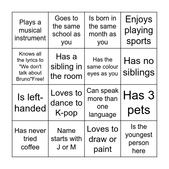 Junior Youth Camp BINGO Card