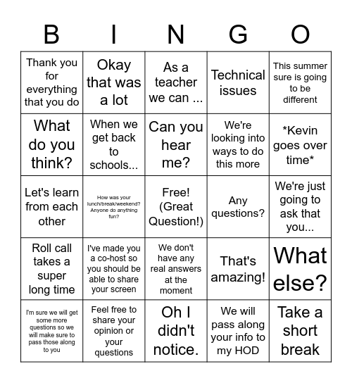 (AL) Training Bingo Card