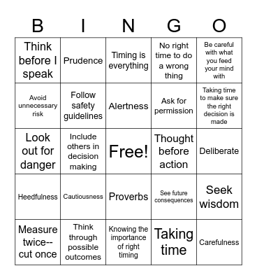 Cautiousness Bingo Card