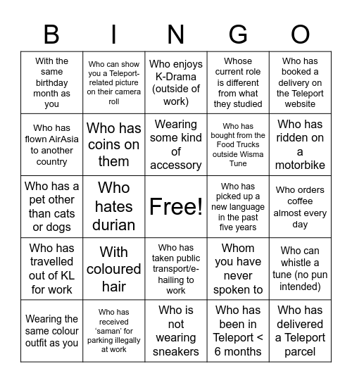 Teleport Bingo! Bingo Card