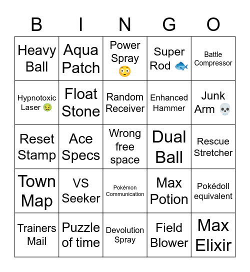 Pokémon Item Reprint Bingo Card