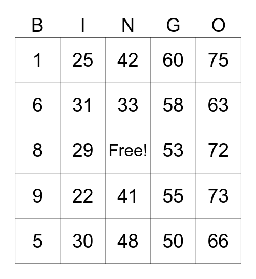 TTR1 T&Q 1=75 Bingo Card