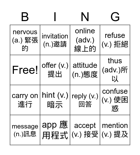 B1U1 Bingo Card
