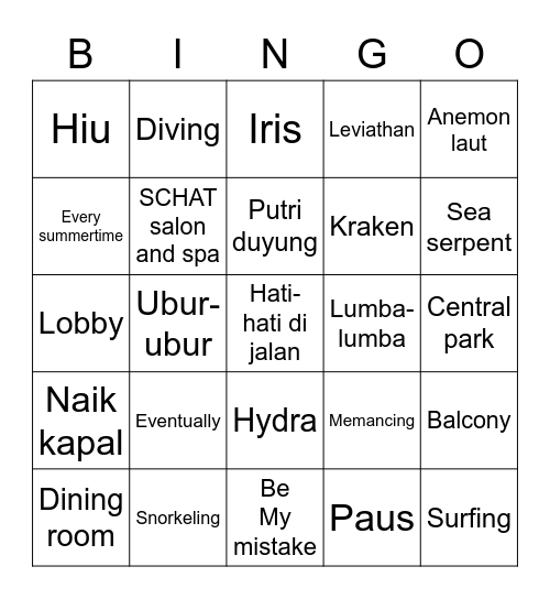 Punya Arvin 😎 Bingo Card