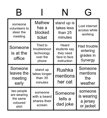Online Team Building Bingo Card