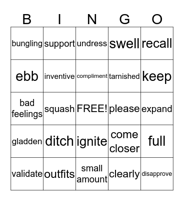 Synonyms & Antonyms Bingo Card