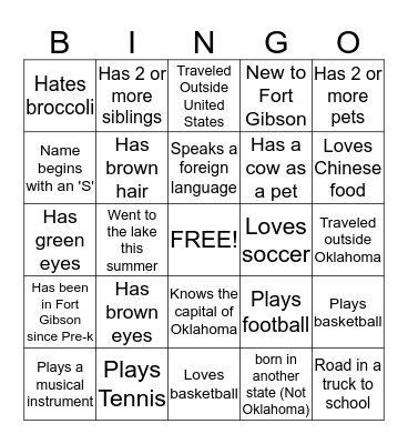 Classmate Bingo Card