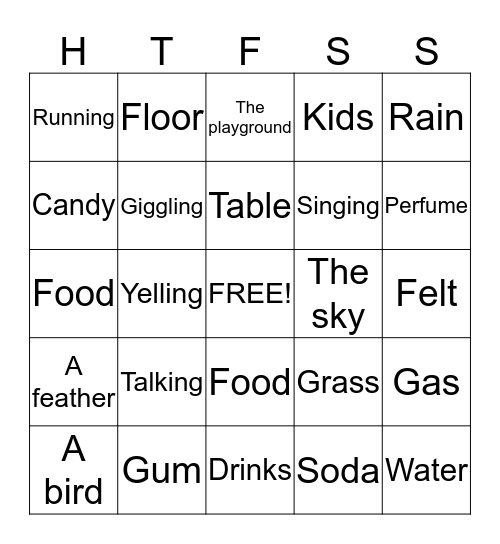 Five Senses Bingo Card