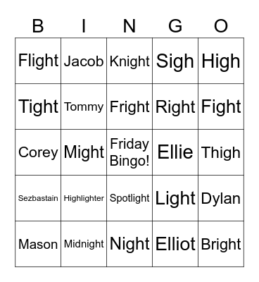 Untitled Bingo Card