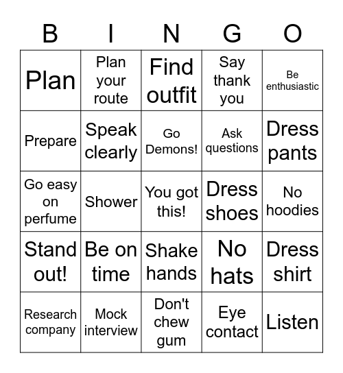 Interview Preparation Bingo Card