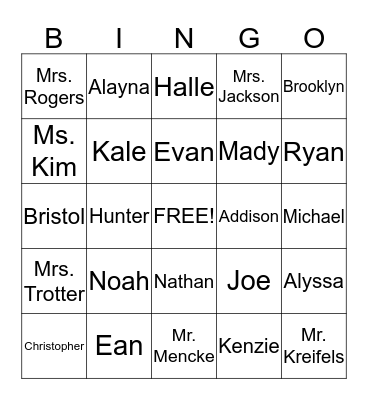 First Grade Friends Bingo Card