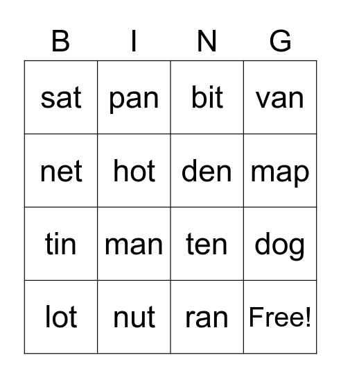 CVC Bingo Card