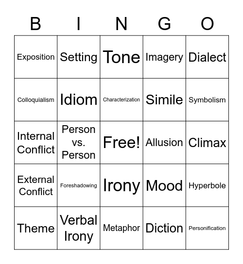 Literary Device Bingo Card