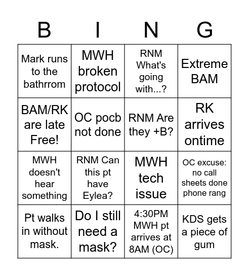 TRC Bingo Card