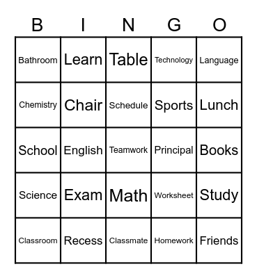 Vocabulary Bingo Card