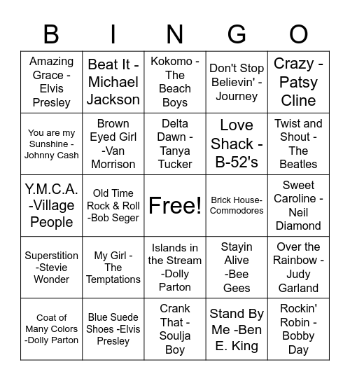 Music Bingo!!! Bingo Card