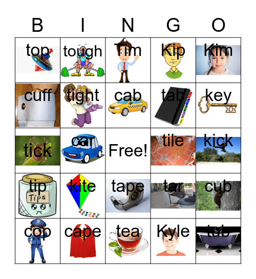 /k/ initial minimal pairs Bingo Card