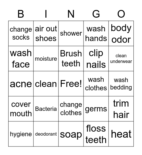 Hygiene 2 Bingo Card