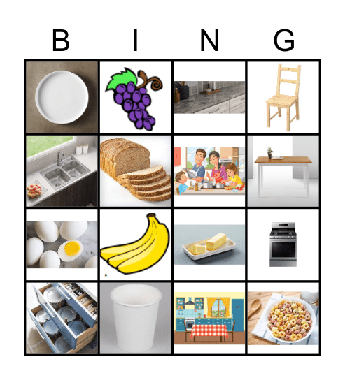 Kitchen Vocabulary Bingo Card