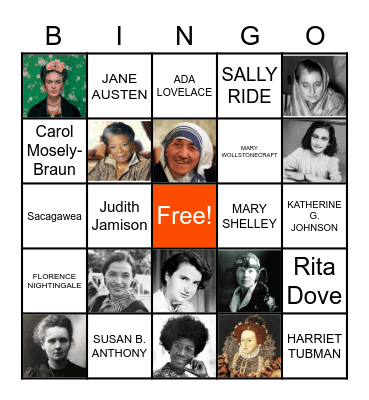 WOMEN'S HISTORY MONTH - FAMOUS WOMEN Bingo Card