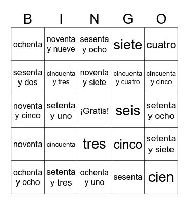 8th bingo spanish Bingo Card