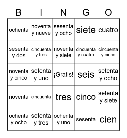 8th bingo spanish Bingo Card