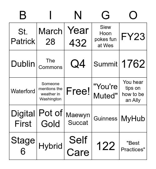 March FY22 HQ Connection Call Bingo Card