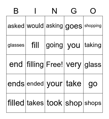 Spelling: Inflected Endings Bingo Card