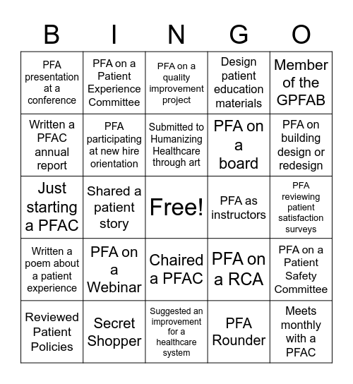 Find someone who has done or facilitated the following items Bingo Card