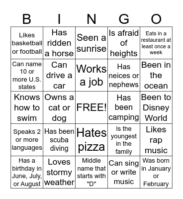 Untitled Bingo Card