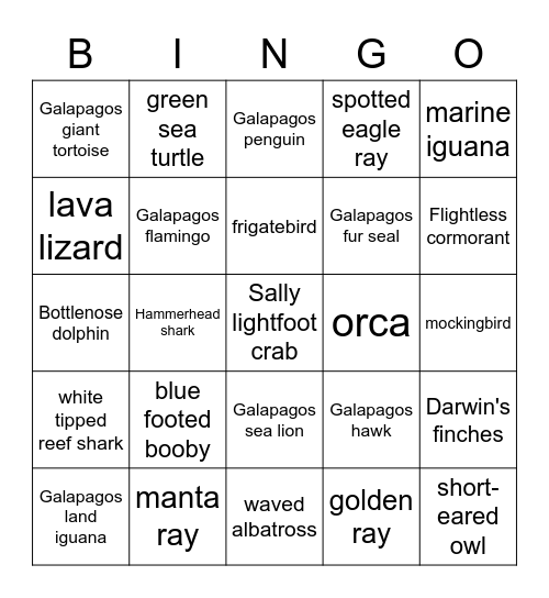 Galapagos BINGO! Bingo Card