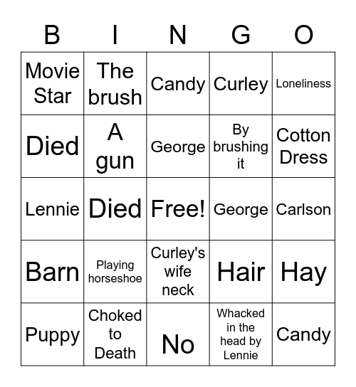 ''Of Mice and Men'' Chapter 5 Bingo Card