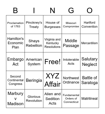 Midterm Bingo Card