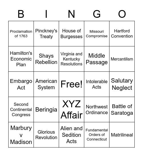 Midterm Bingo Card